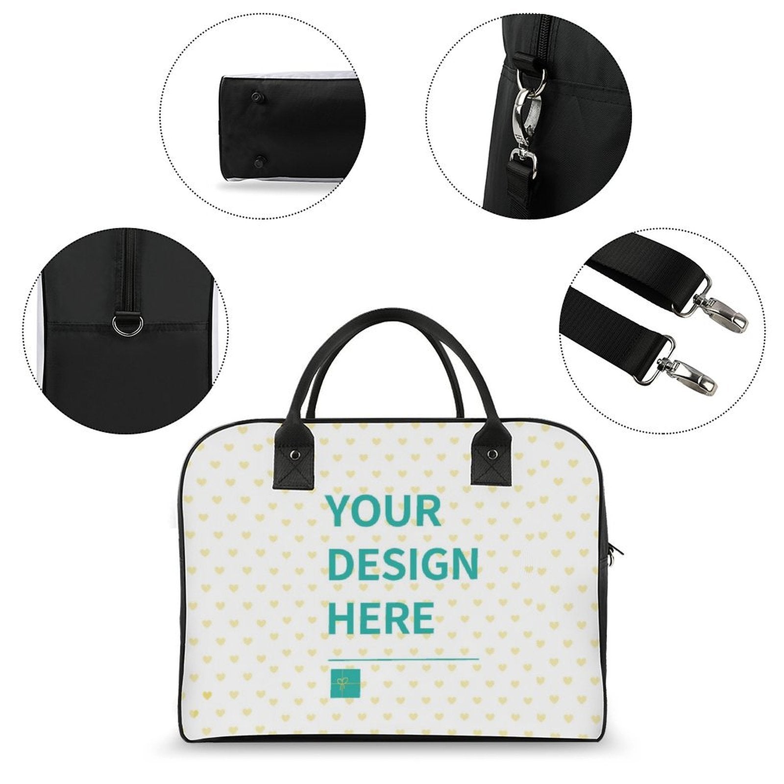 Customizable travel bag for office and business travel, featuring your design. Durable nylon with black accents.