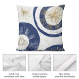 Navy blue and gold abstract art throw pillow cover. Soft, comfortable plush fabric with invisible zippers and neat stitches.
