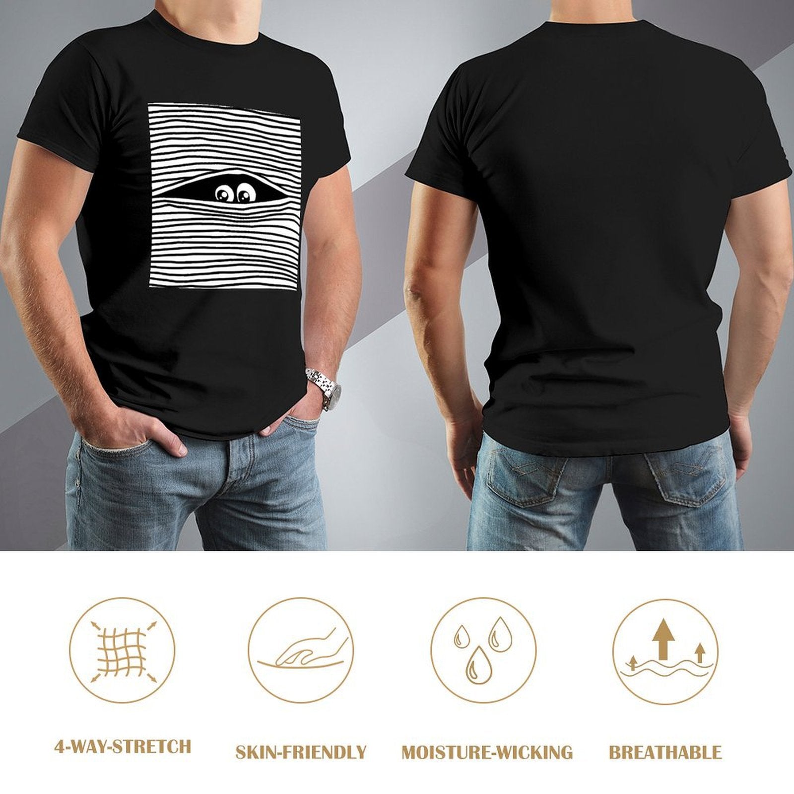 Black eye graphic men's t-shirt, breathable and moisture-wicking, by MyArtsyGift.