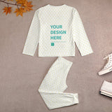 Personalized toddler girl pajamas set in white with heart pattern and 'YOUR DESIGN HERE' text, comfy sleepwear