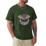 MyArtsyGift Men's 'Bor Cat' graphic tee in green. Crew neck t-shirt with cat bat print and cotton fabric.