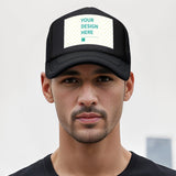 Black mesh baseball cap with "YOUR DESIGN HERE" design, perfect for personalized gifts for men.