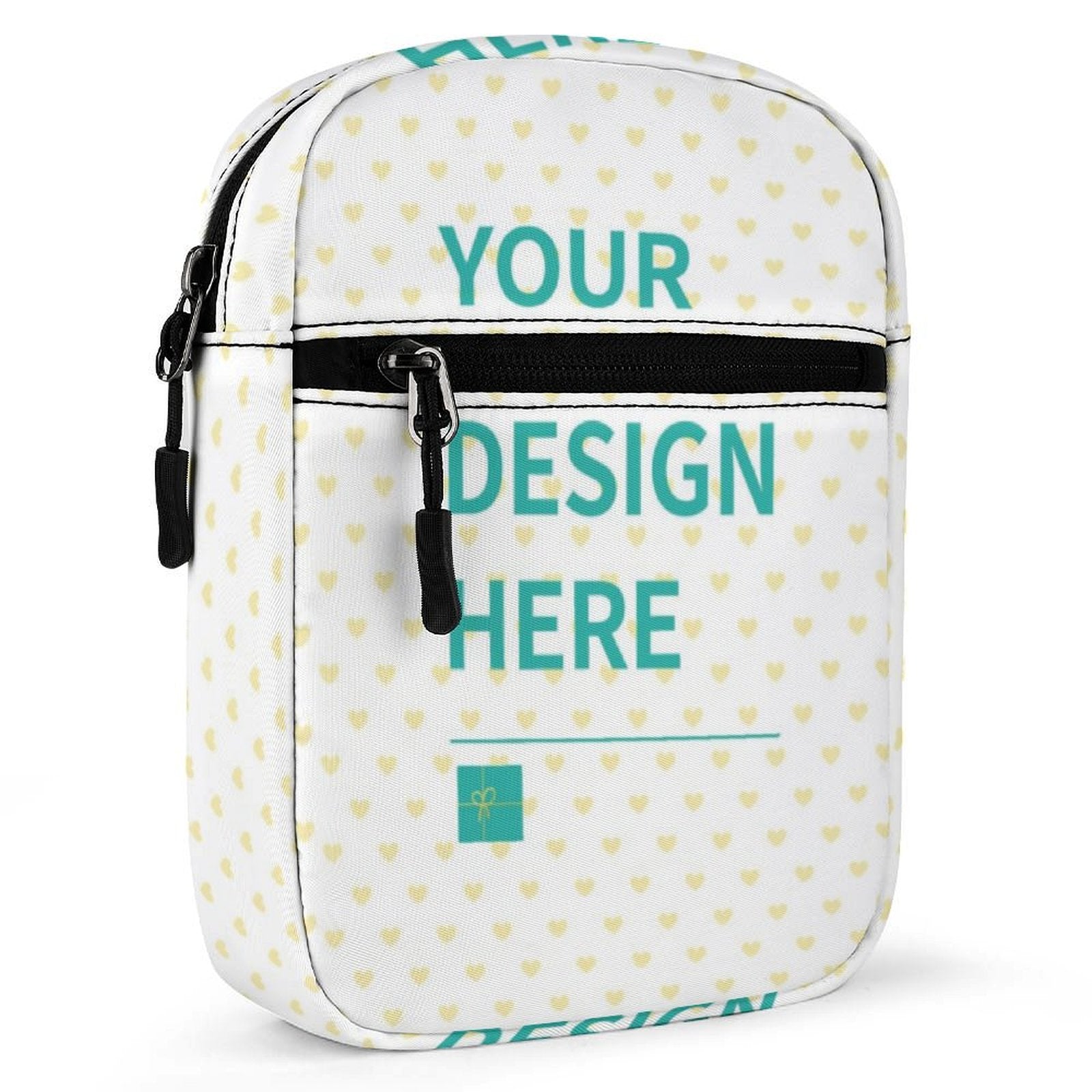 Customizable white Oxford crossbody bag with 'YOUR DESIGN HERE' text, perfect personalized gift