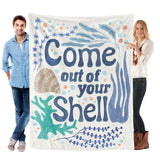 Coastal blue seashell flannel blanket, "Come out of your shell", soft and comfortable blanket.