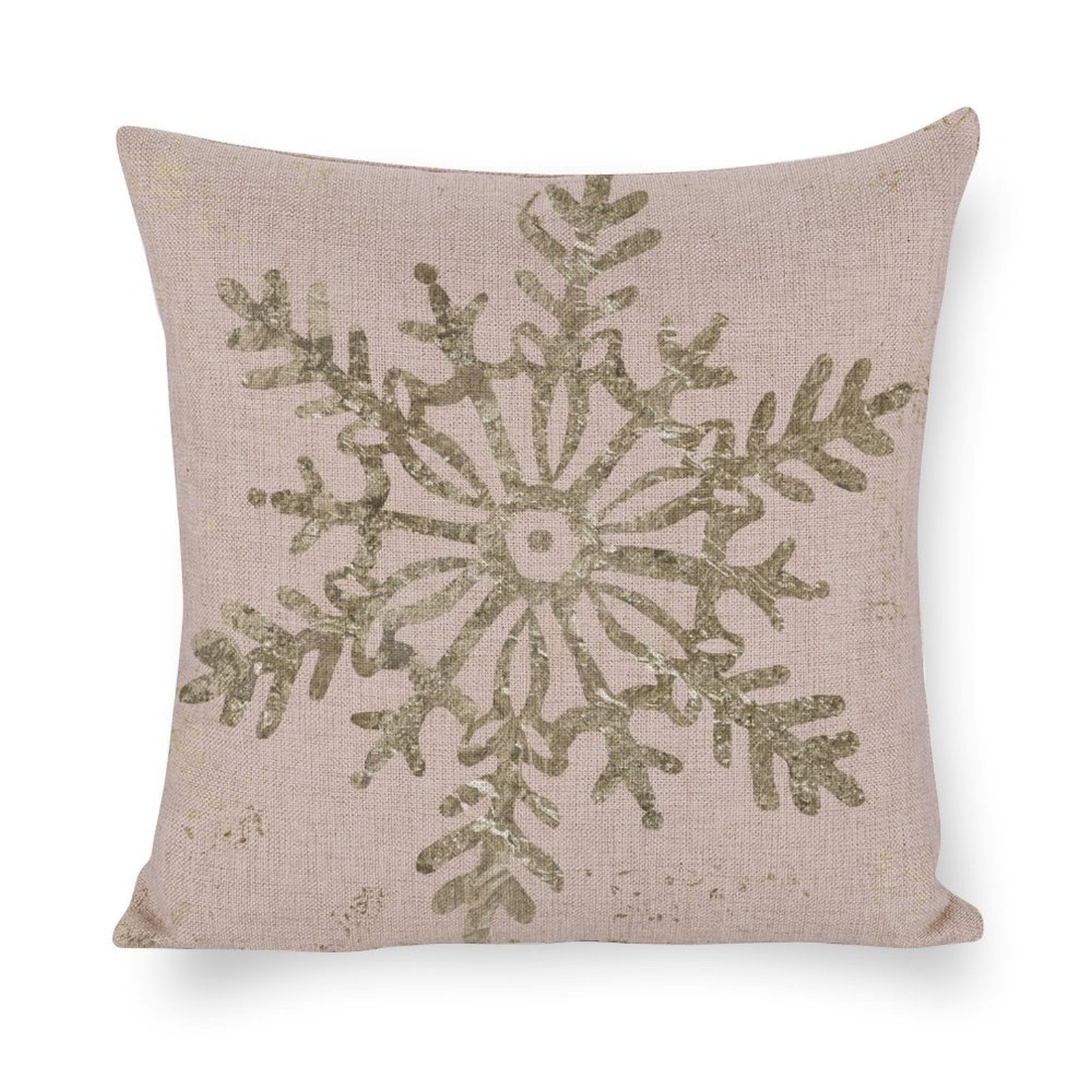 Cotton linen pillow case with gold snowflake design, for bedroom or living room decor
