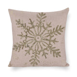 Cotton linen pillow case with gold snowflake design, for bedroom or living room decor