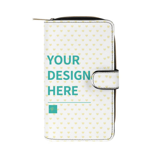 Customizable PU leather wallet with "Your Design Here" text, perfect for a personalized gift on MyArtsyGift