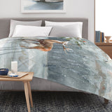 Winter snow forest deer flannel blanket on bed, watercolor painting made in USA