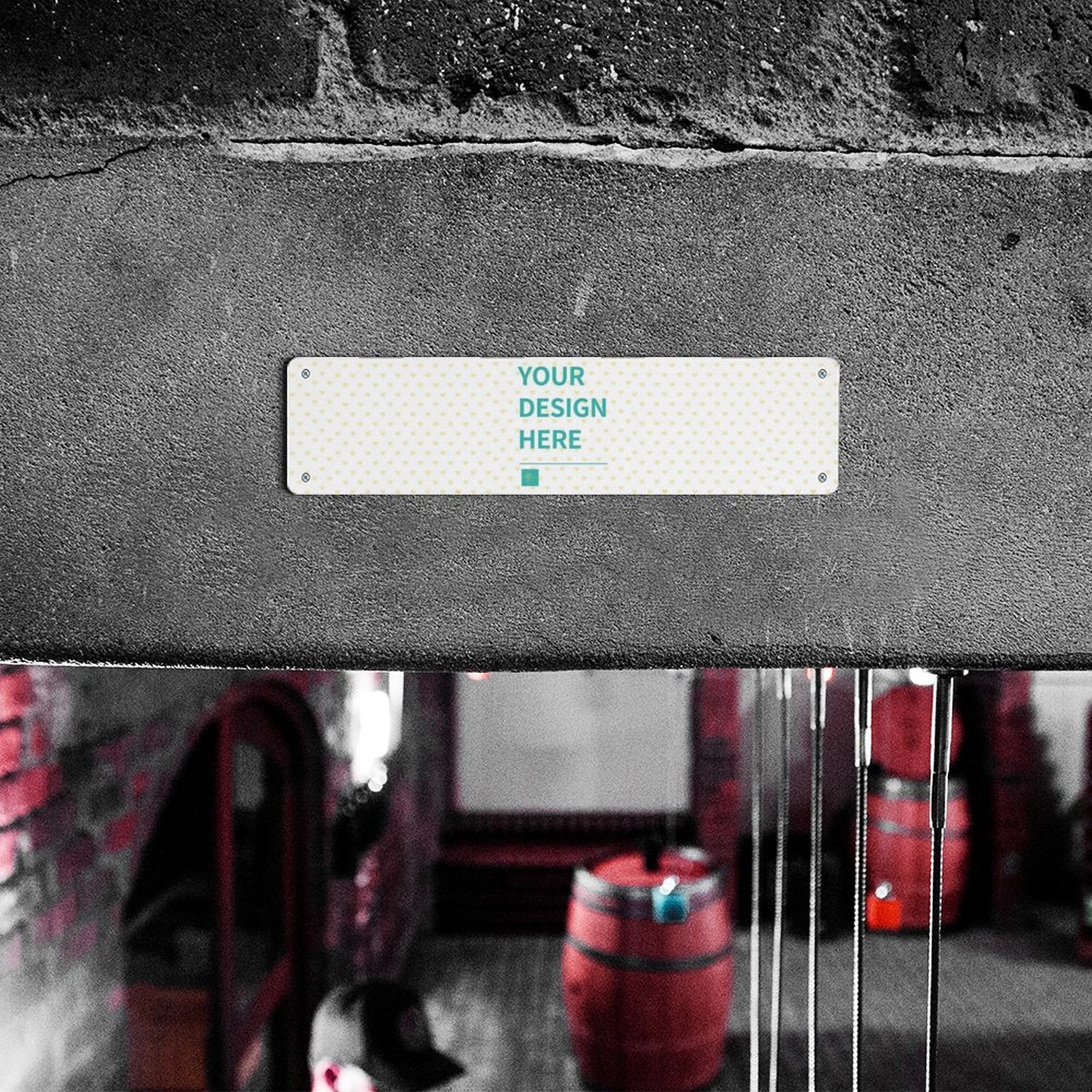 Custom Metal Sign with "YOUR DESIGN HERE" text, perfect for office, home, or business decor.