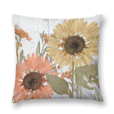 Plush throw pillow cover with sunflowers design, soft, fluffy, and decorative for living room or bedroom.