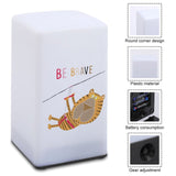 Small plastic table lamp with 'BE BRAVE' tiger design night light for bedroom/bar. Features gear adjustment and battery.