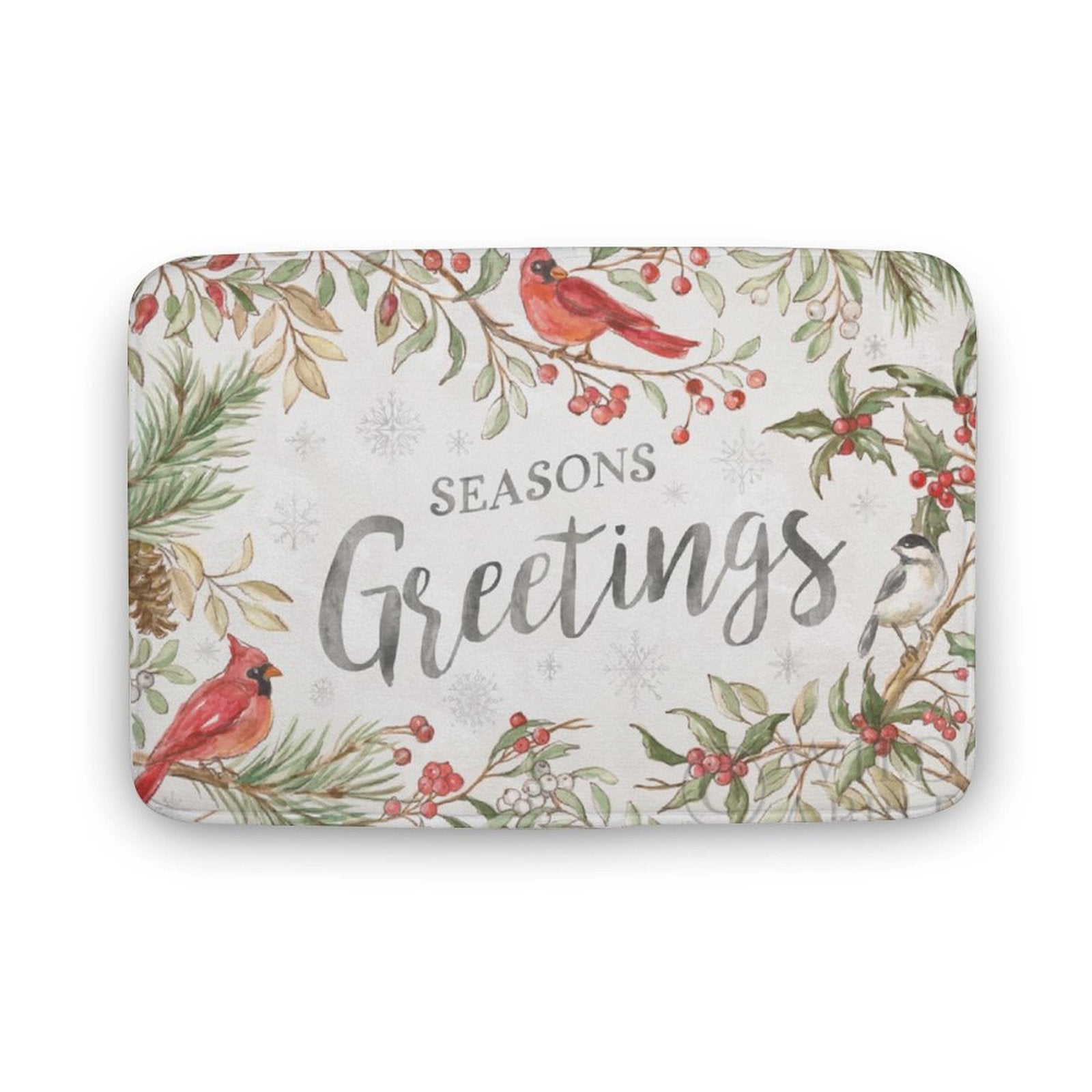 Coral Velvet Bath Rug with Seasons Greetings Design