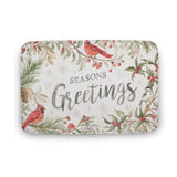 Coral Velvet Bath Rug with Seasons Greetings Design