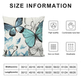 Butterfly throw pillow cover with blue and black butterfly design, soft plush material, various sizes available.