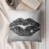 Plush pillow cover with black lips and diamond art. Soft and fluffy for sofa and living room decoration.