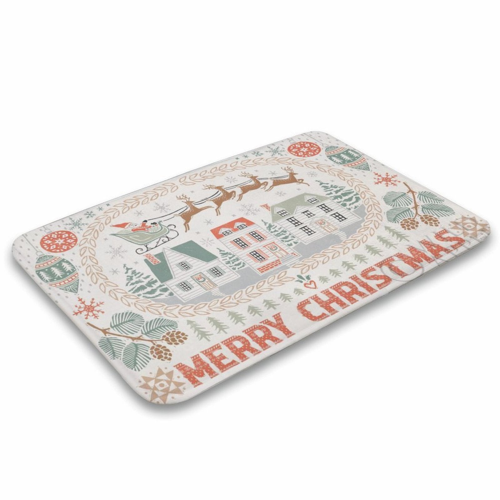 Christmas bath rug, coral velvet, non-slip, Merry Christmas design