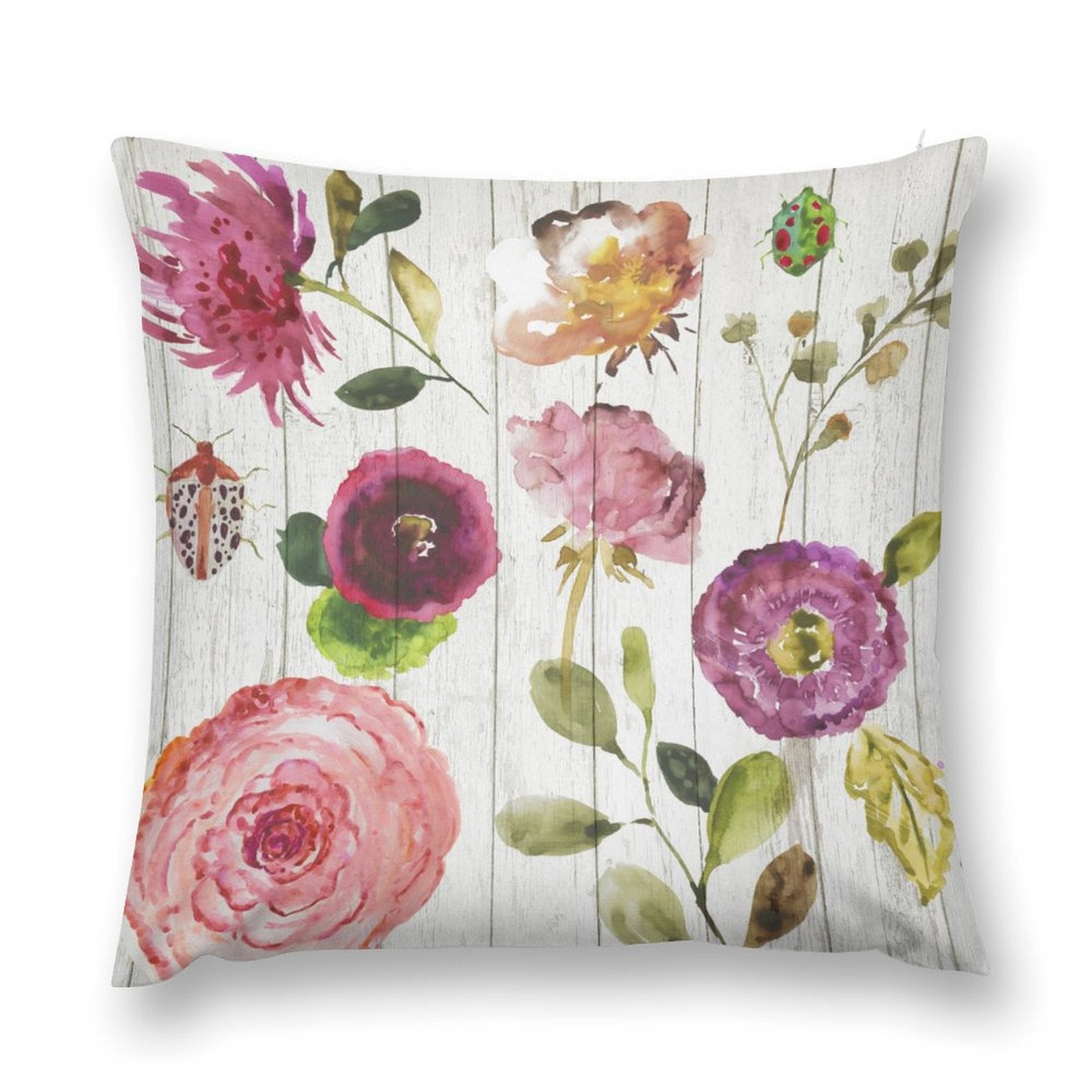 Plush throw pillow cover with watercolor floral design, soft fluffy decorative pillow for living room, MyArtsyGift