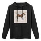 Men's black hooded sweatshirt with horse graphic and equestrian terms, USA made