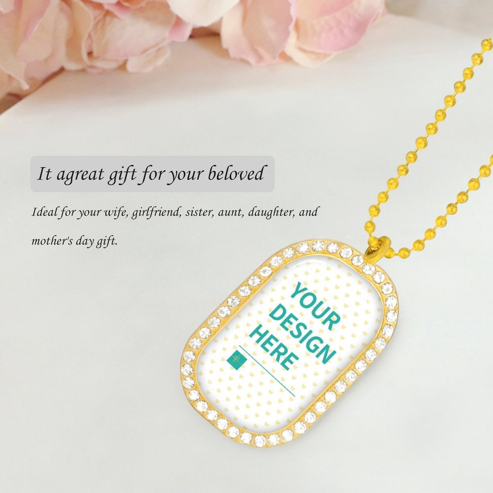 Custom memory necklace, gold alloy pendant, 'Your Design Here' personalized gift for her