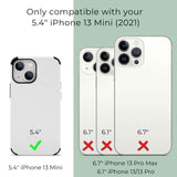 MyArtsyGift iPhone 13 Mini case compatibility with fiber leather. White case shows perfect fit for 5.4" model.