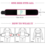 Customizable waist trimmer, personalized workout belt, featuring 'YOUR DESIGN HERE' with how-to-wear guide