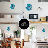 Wooden wall clock with blue abstract art, suitable for bedroom, office, and living room, multi-purpose design.