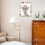 Giraffe canvas print by Emily Adams, floral crown, perfect wall art for home decor, canvas material.