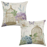 Linen throw pillow set of 2 with Rainbow Seeds Floral Birdcage design for living room