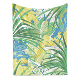 Green tropical plants flannel blanket for sofa couch bed made in USA, featuring vibrant floral design