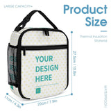 Customizable insulated lunch tote bag with 'YOUR DESIGN HERE' text, leakproof, perfect for work, picnic or travel