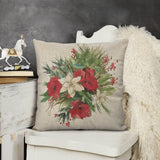 Linen Christmas pillow cover with floral design, perfect for sofa or bed decor