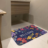 Butterfly and floral welcome doormat, dark blue, suitable for indoor and outdoor use.