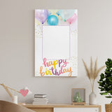 Happy Birthday frame with balloons; perfect for custom gifts and birthday parties. Customizable photo frame.