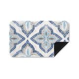 Blue mosaic doormat for indoor or outdoor use. Rubber floor mat with an artistic design.