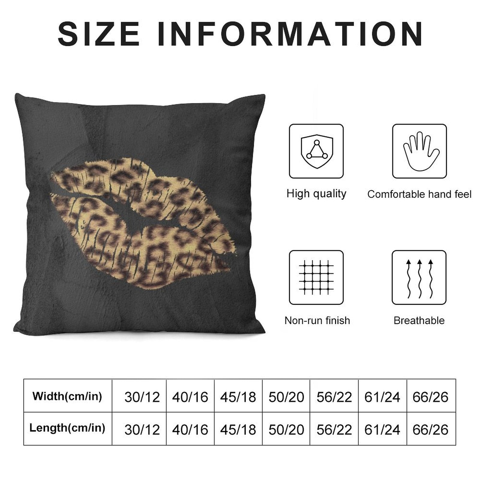 Leopard print lips pillow cover, plush and soft, high-quality decorative pillow for sofa or couch, size options