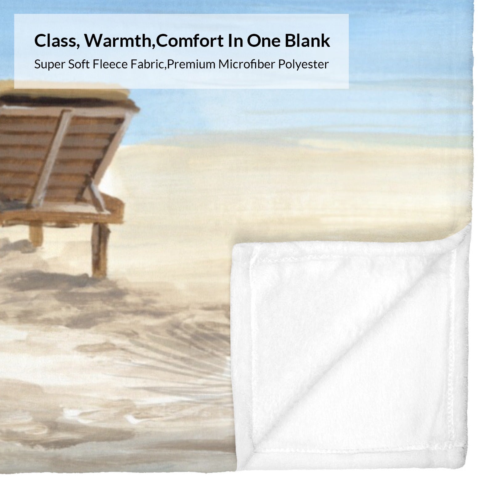 Beach scene flannel blanket for sofa, couch, or bed. Super soft, warm polyester, perfect for summer.
