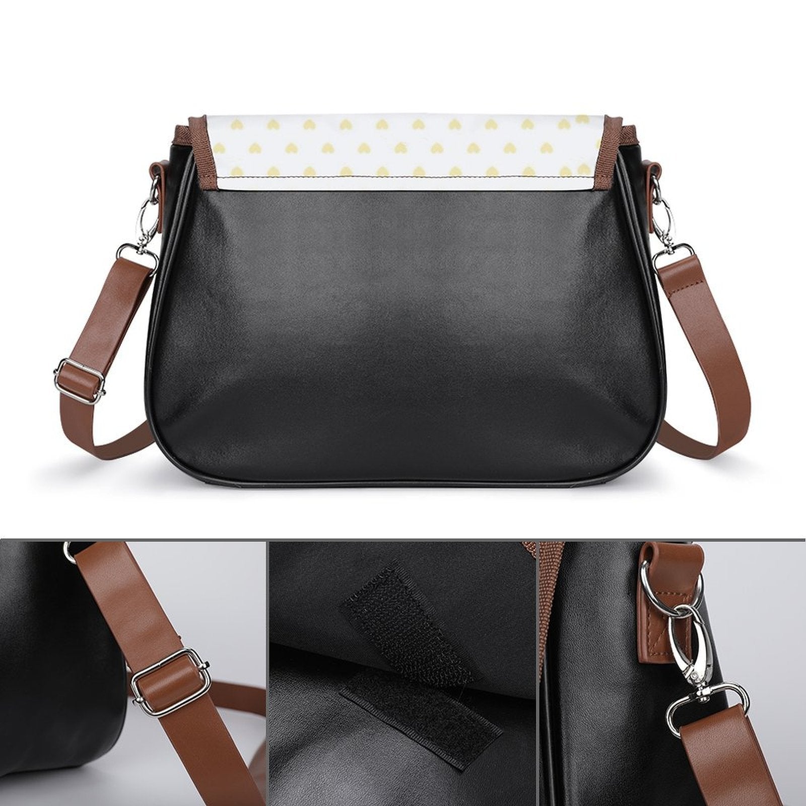 Black PU leather crossbody bag for women with detachable strap, a perfect personalized gift from MyArtsyGift