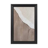 Abstract textured canvas print in black frame, beige, white, brown wall art. Personalized gifts for home decor.