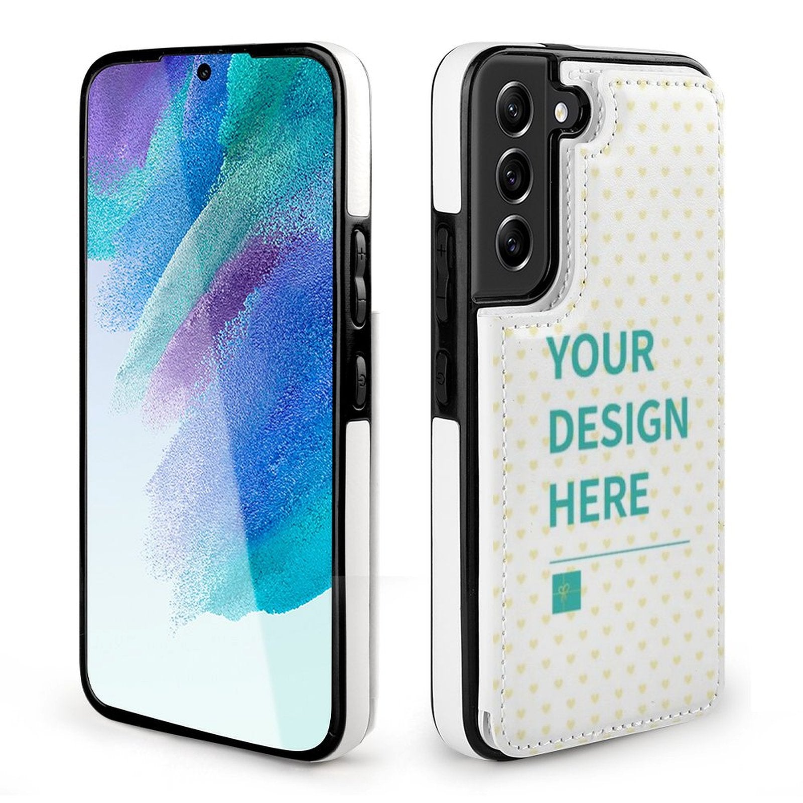 Personalized Samsung Galaxy S22 Flip Cover with card slot - White PU Leather, Your Design Here, Protective phone case