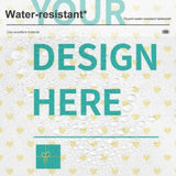 Water-resistant custom round tablecloth with heart design and 'DESIGN HERE', perfect for dining and events.