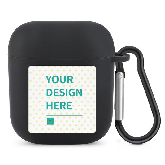 Custom black Airpod case with keychain. Personalized design available. Protective TPU case for Airpod 1 & 2nd generation.