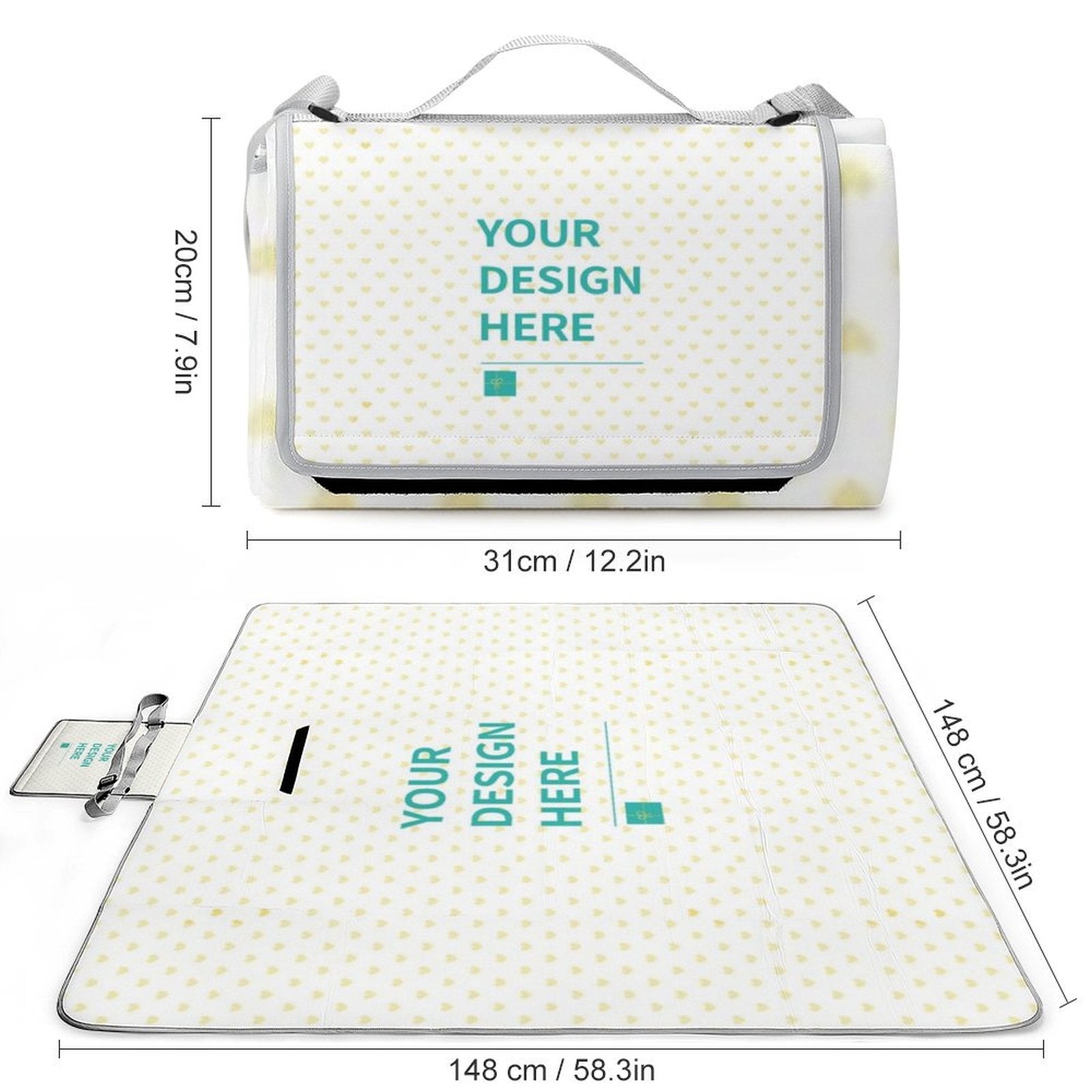 Personalized foldable picnic blanket with custom design text, waterproof outdoor mat