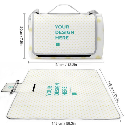 Personalized foldable picnic blanket with custom design text, waterproof outdoor mat