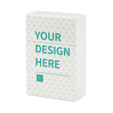 Customizable cigarette case with 'YOUR DESIGN HERE' design, white plastic, perfect gift for men & women
