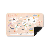 World Map doormat with cute animal illustrations, indoor or outdoor use.