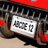 Custom license plate frame with 'ABCDE 12' text, heart pattern design, perfect for car gifting.
