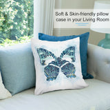 Blue butterfly watercolor pillow cover on a sofa, soft plush, for living room decor