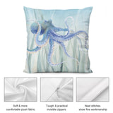 Decorative blue octopus pillow cover. Soft, plush, with invisible zipper and neat stitching. Perfect for sofa.