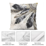 Feather design plush pillow cover with soft, comfortable fabric, gray and gold tones for sofa or living room decor