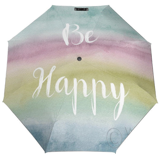 Watercolor 'Be Happy' umbrella, travel umbrella, windproof, rain protection, gifts for women, family, friends
